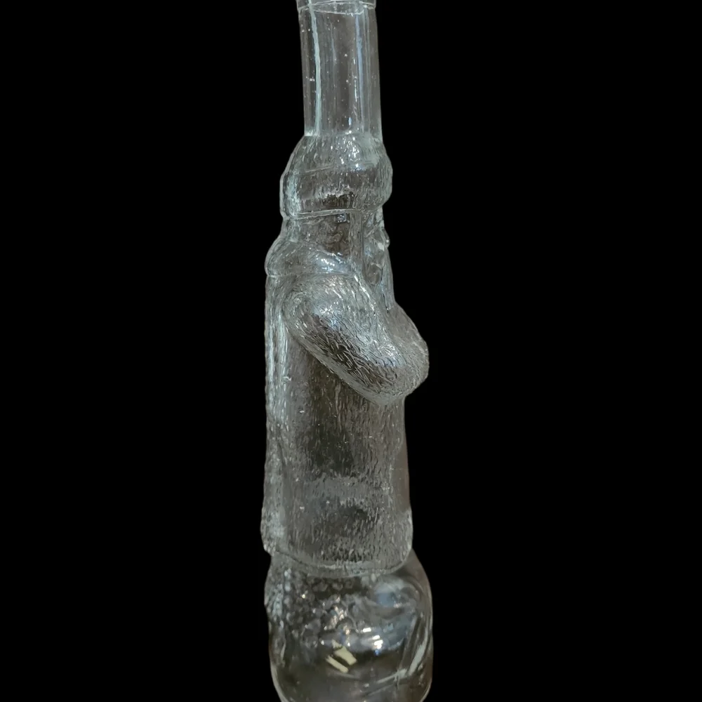 Vintage Clear Glass Asian Man Whiskey Bottle Fu Manchu Mustache 12.25 in. Tall